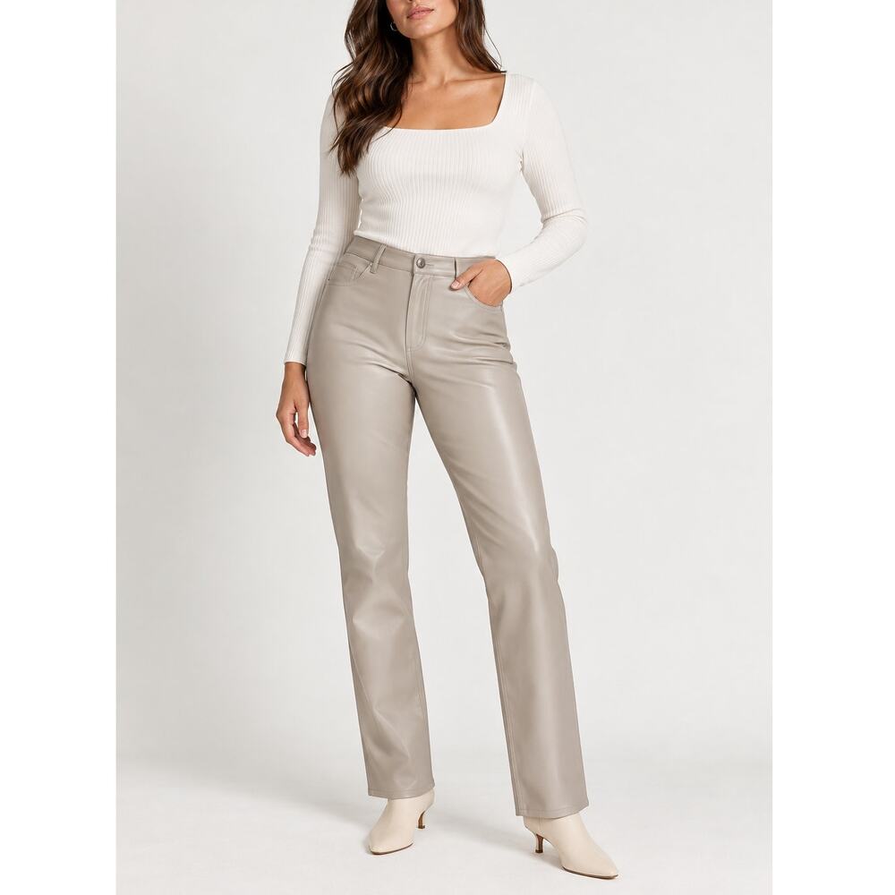 Aritzia Wilfred The Melina High Waisted Vegan Leather Pants Light Taupe Size 12
